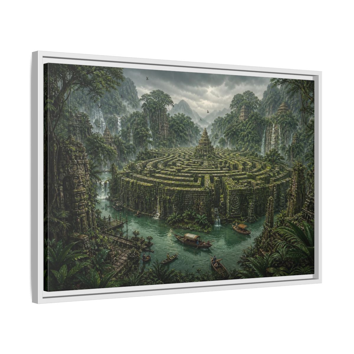 Side Mockup 10. Jungle Stone Labyrinth shown as framed canvas print
