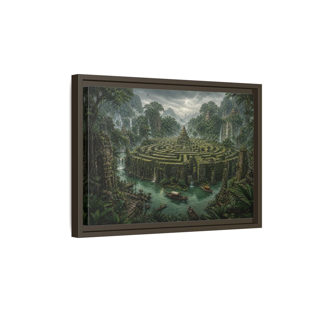 Side Mockup 5. Jungle Stone Labyrinth shown as framed canvas print