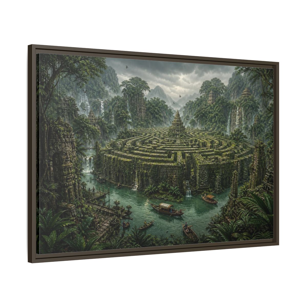 Main Mockup. Jungle Stone Labyrinth shown as framed canvas print