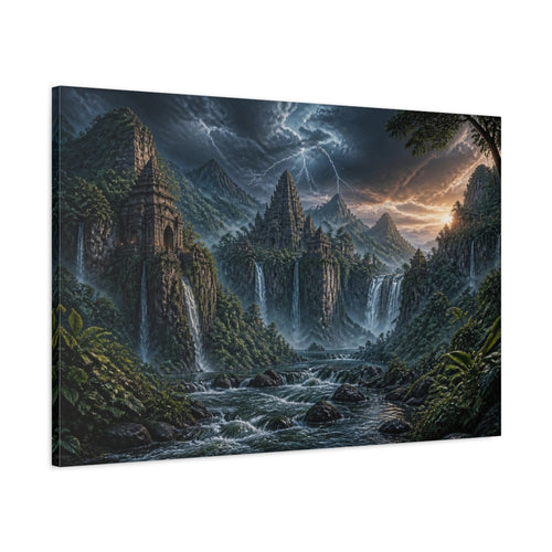 Main Mockup. Jungle Temple Landscape shown as canvas print