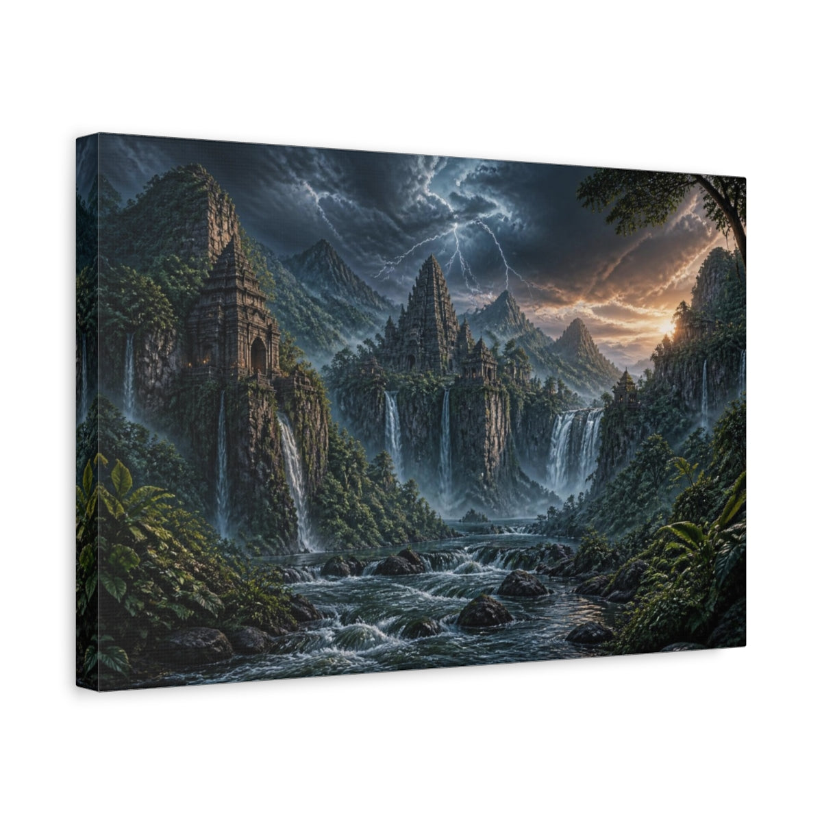 Side Mockup 4. Jungle Temple Landscape shown as canvas print
