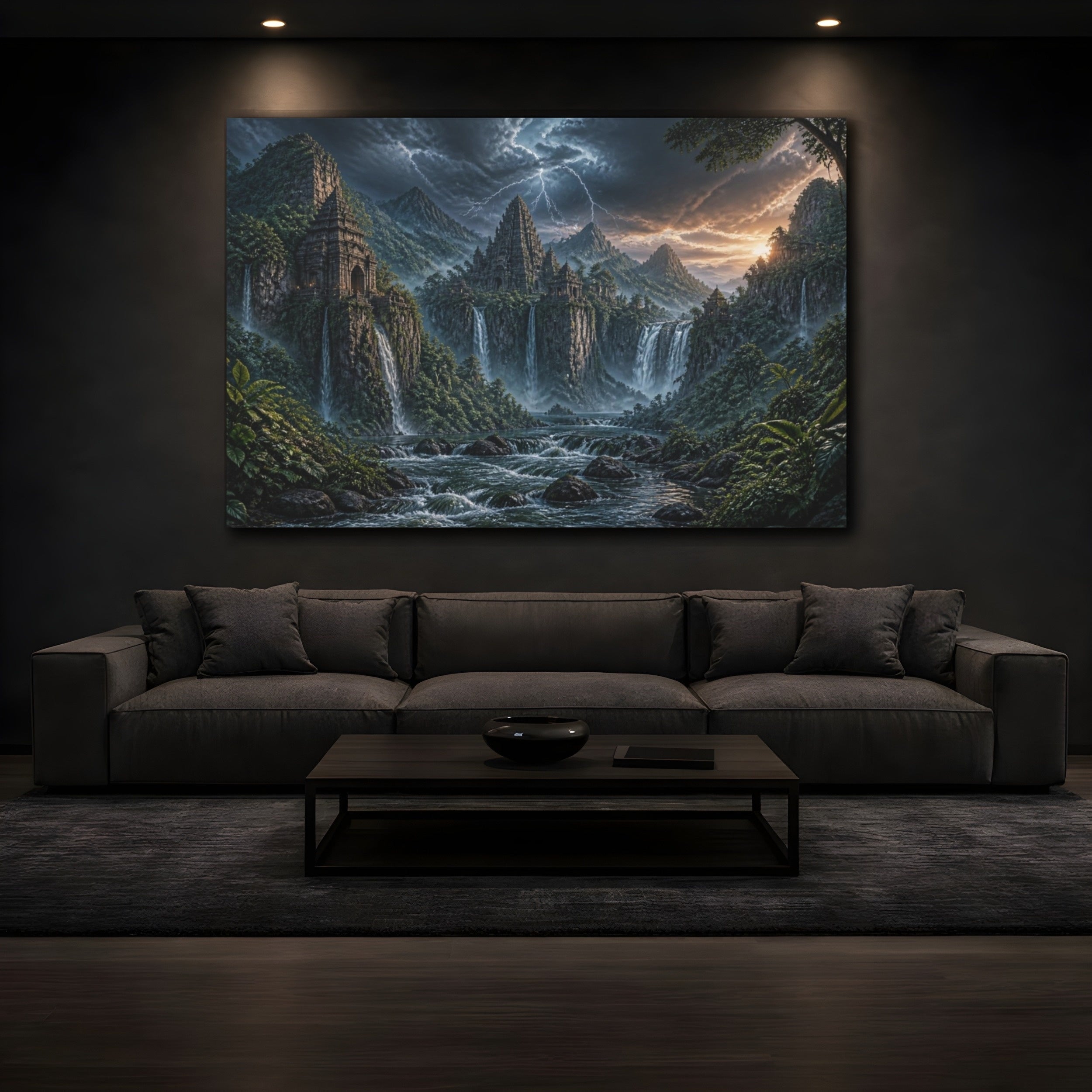 Mockup 3. Jungle Temple Landscape shown as canvas print