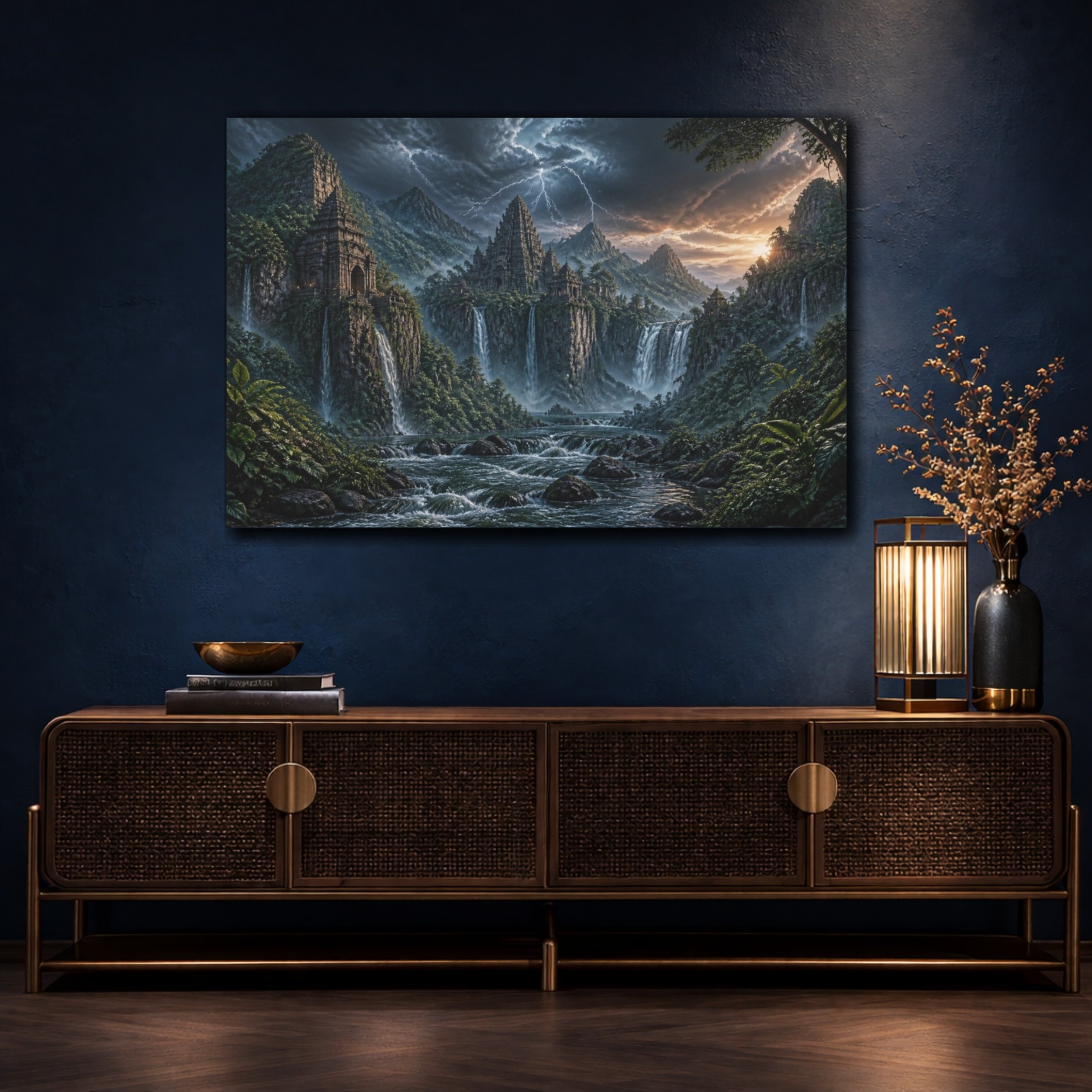Mockup 4. Jungle Temple Landscape shown as canvas print