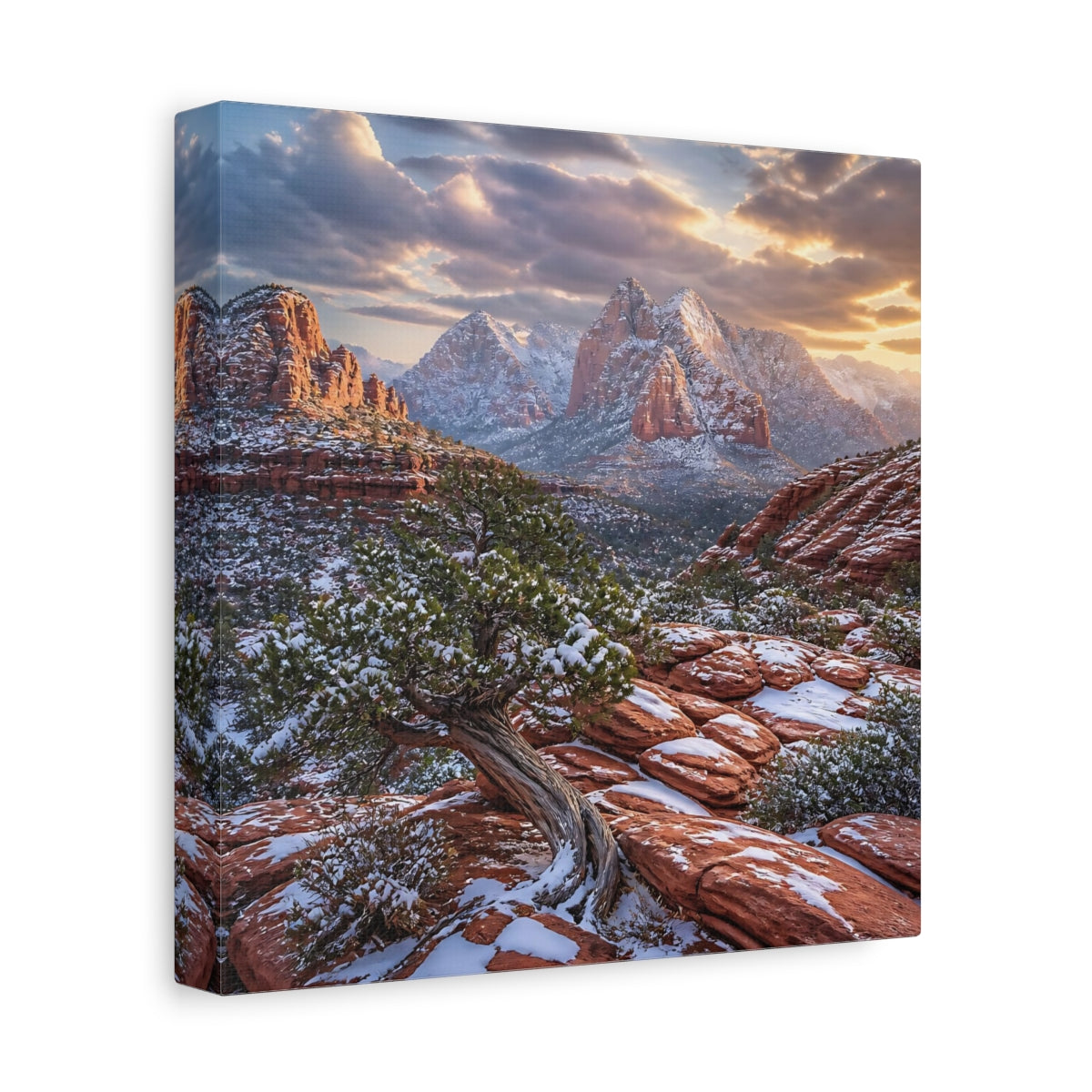 Side Mockup 9. Juniper Tree Landscape shown as canvas print