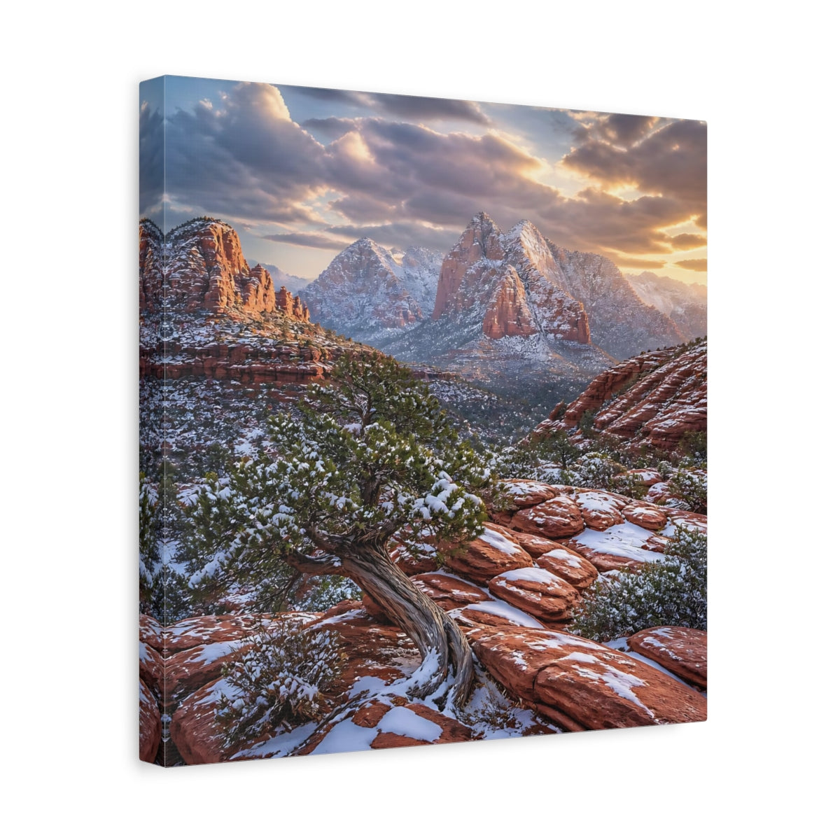 Side Mockup 7. Juniper Tree Landscape shown as canvas print