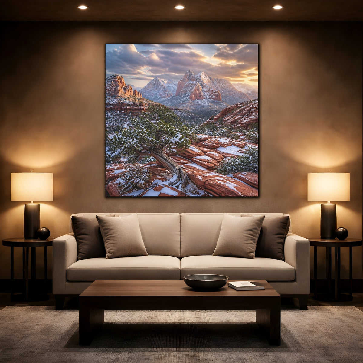 Mockup 2. Juniper Tree Landscape shown as canvas print