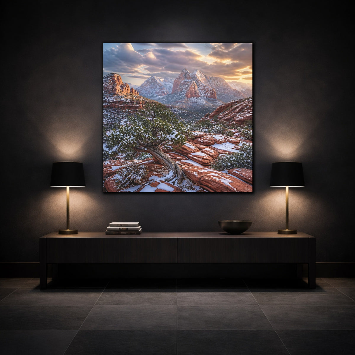 Mockup 3. Juniper Tree Landscape shown as canvas print