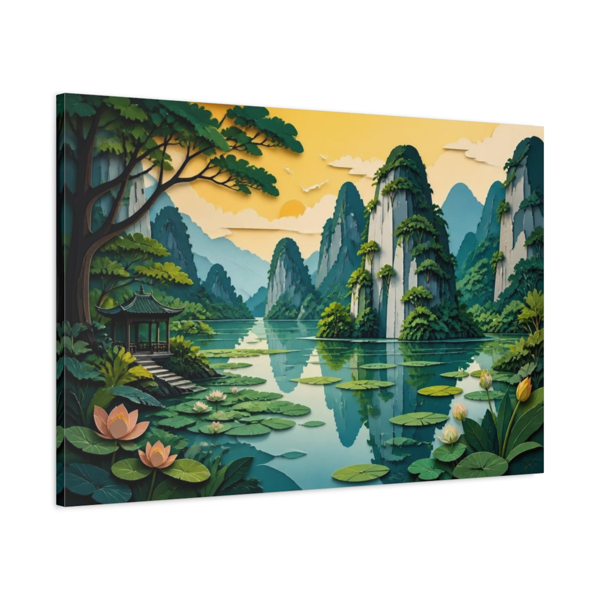 Main Mockup. Karst Landscape With Lotus shown as canvas print