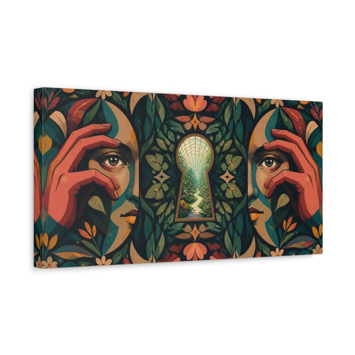 Side Mockup 3. Keyhole Illusion shown as canvas print