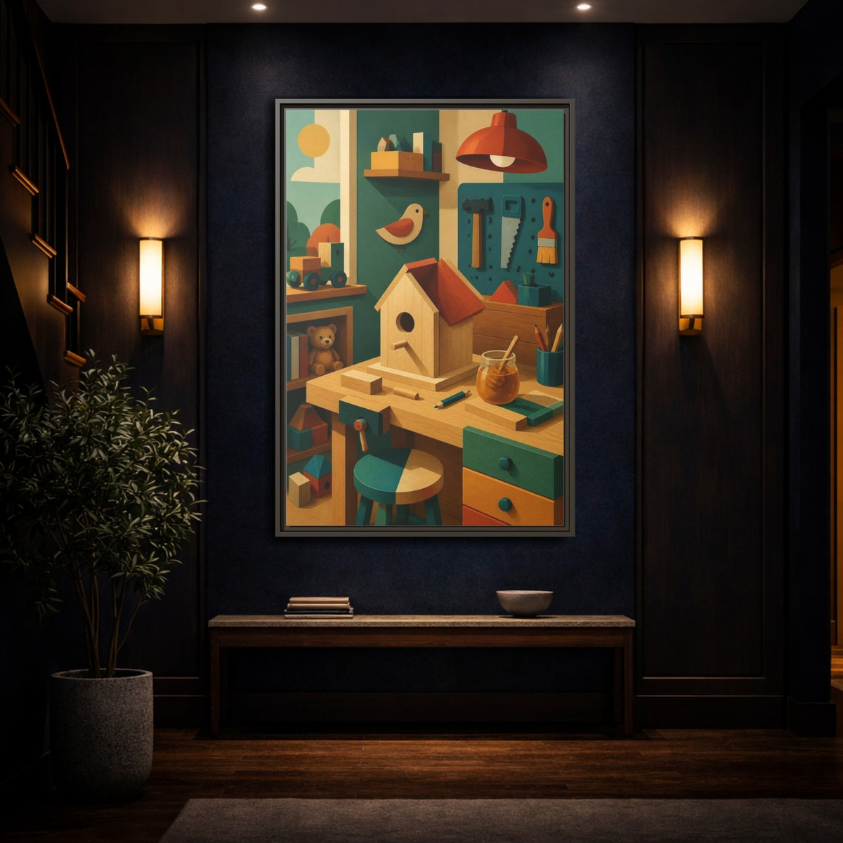 Mockup 4. Kids Birdhouse Workshop shown as framed canvas print