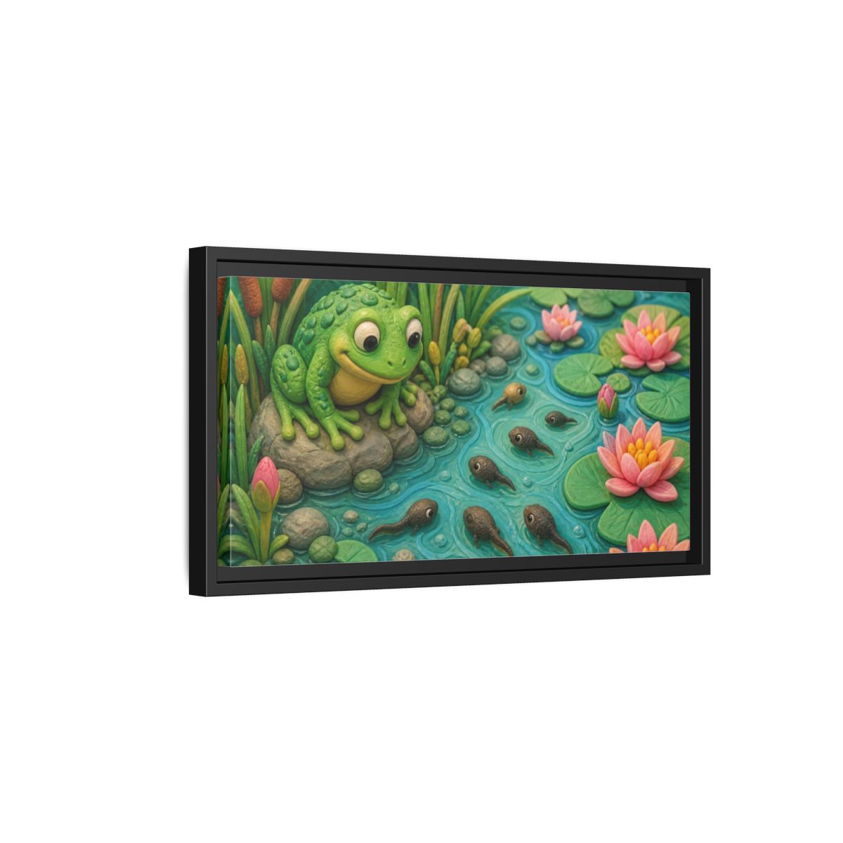 Side Mockup 8. Kids Frog Pond shown as framed canvas print