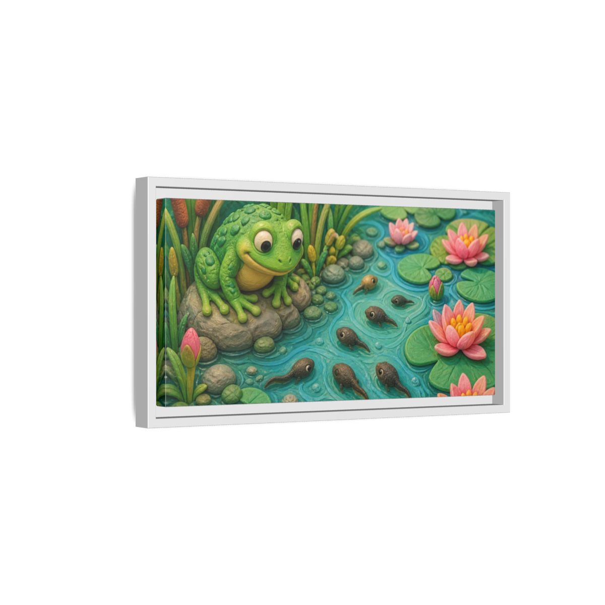 Side Mockup 6. Kids Frog Pond shown as framed canvas print