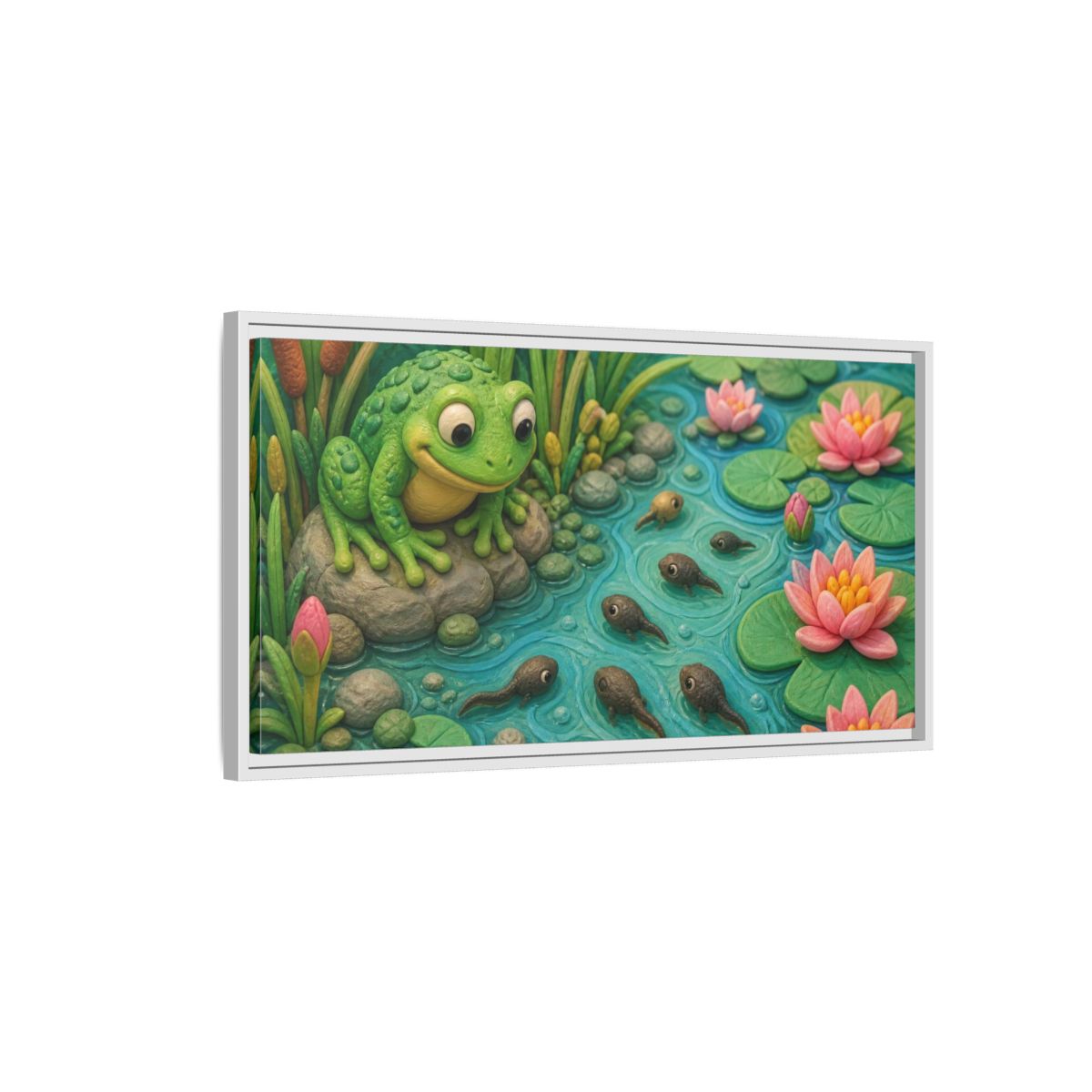 Side Mockup 1. Kids Frog Pond shown as framed canvas print