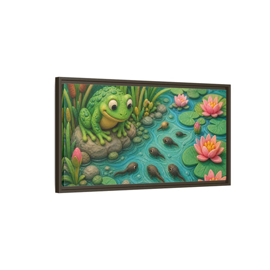 Main Mockup. Kids Frog Pond shown as framed canvas print