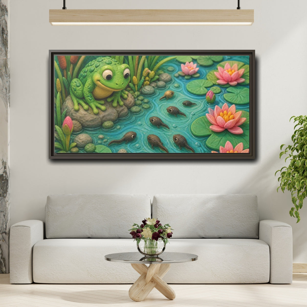 Mockup 2. Kids Frog Pond shown as framed canvas print