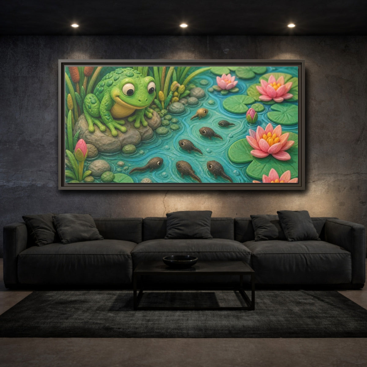 Mockup 3. Kids Frog Pond shown as framed canvas print