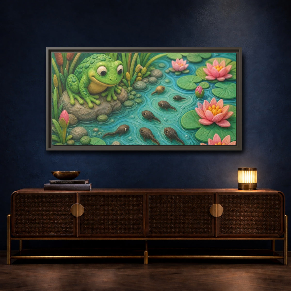 Mockup 4. Kids Frog Pond shown as framed canvas print