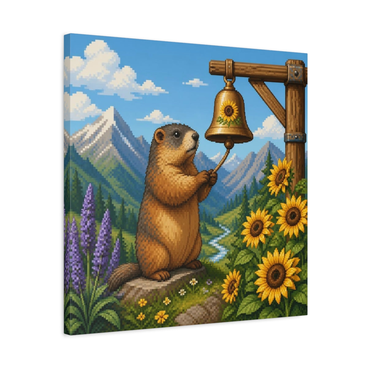 Side Mockup 4. Kids Marmot Ringing Bell shown as canvas print