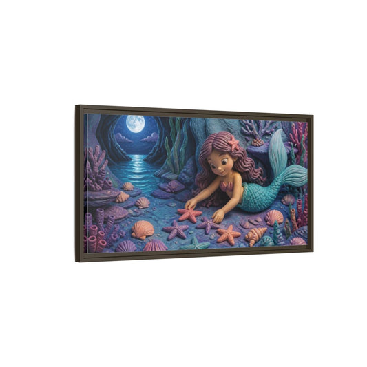 Main Mockup. Kids Mermaid Moonlit Starfish shown as framed canvas print