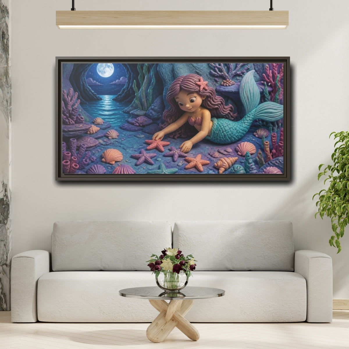 Mockup 2. Kids Mermaid Moonlit Starfish shown as framed canvas print