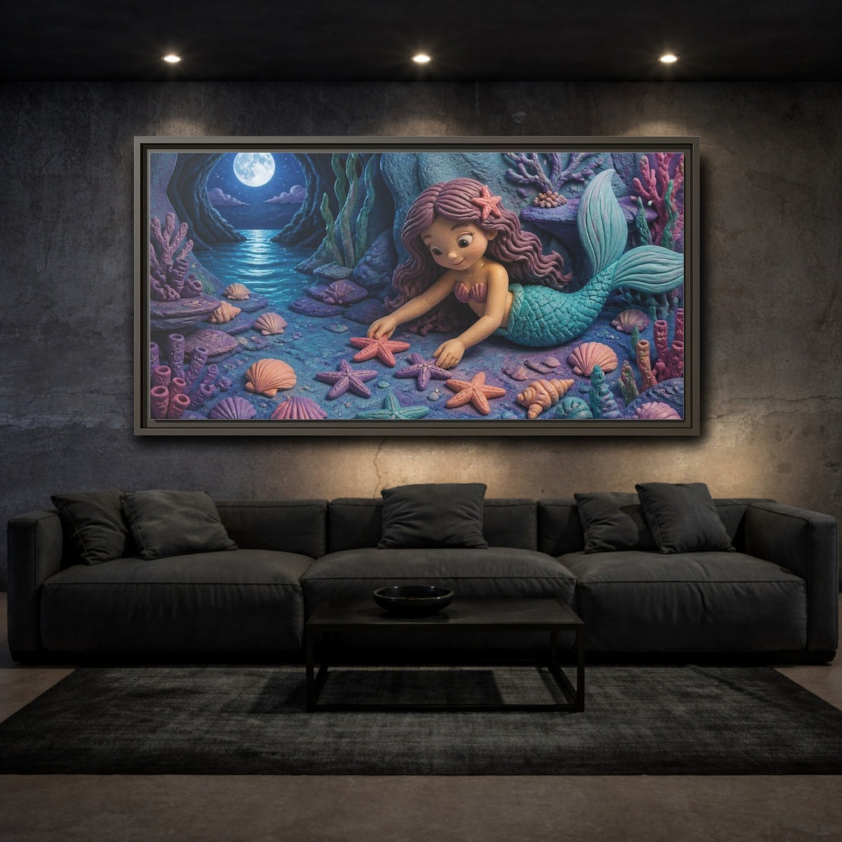 Mockup 3. Kids Mermaid Moonlit Starfish shown as framed canvas print