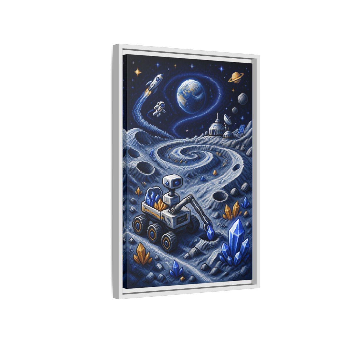Side Mockup 1. Kids Moon Rover Adventure shown as framed canvas print