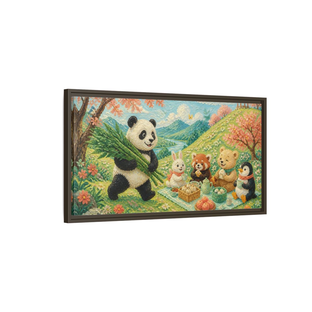Main Mockup. Kids Panda Picnic shown as framed canvas print