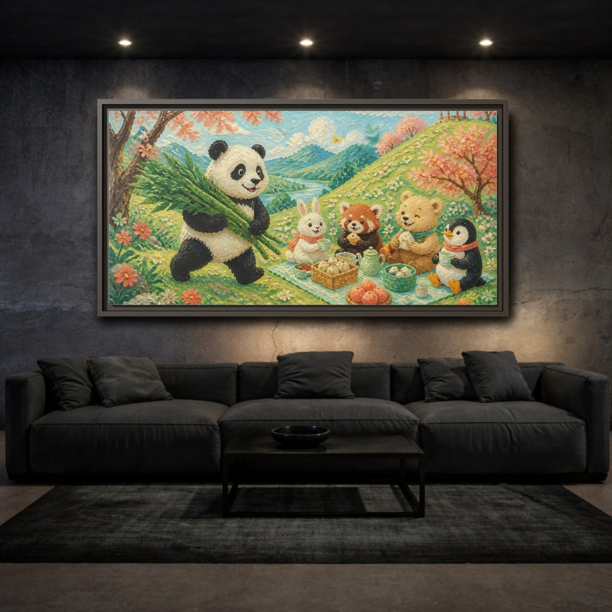 Mockup 3. Kids Panda Picnic shown as framed canvas print