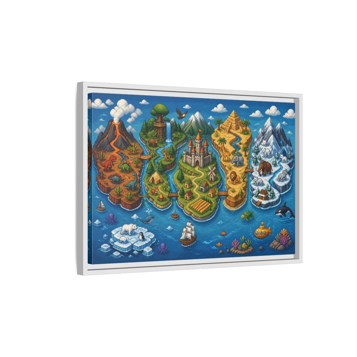 Side Mockup 1. Kids Room Adventure Map shown as framed canvas print
