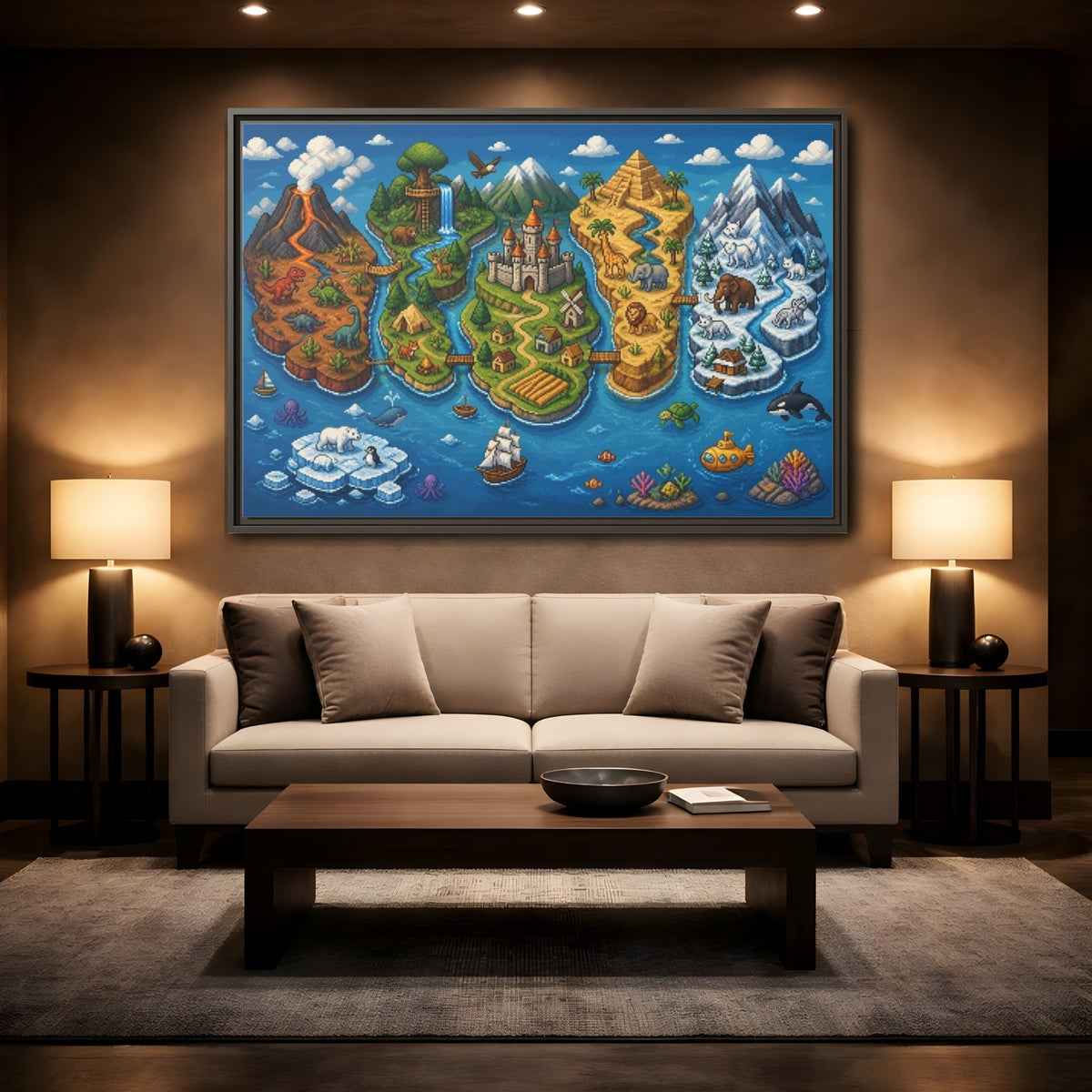 Mockup 2. Kids Room Adventure Map shown as framed canvas print