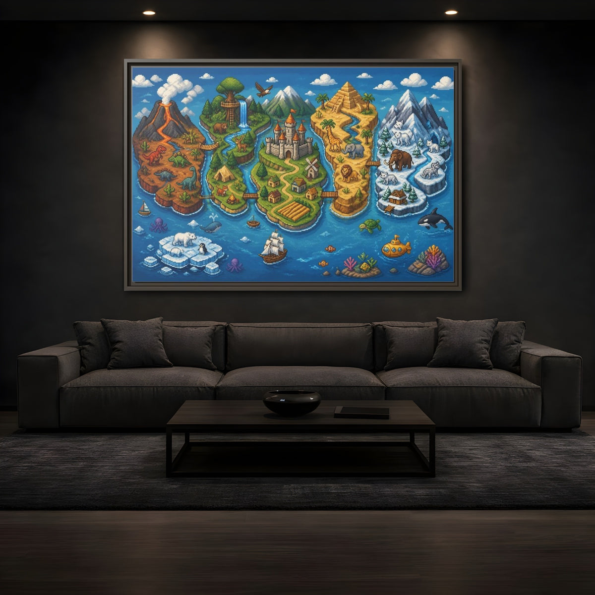 Mockup 3. Kids Room Adventure Map shown as framed canvas print