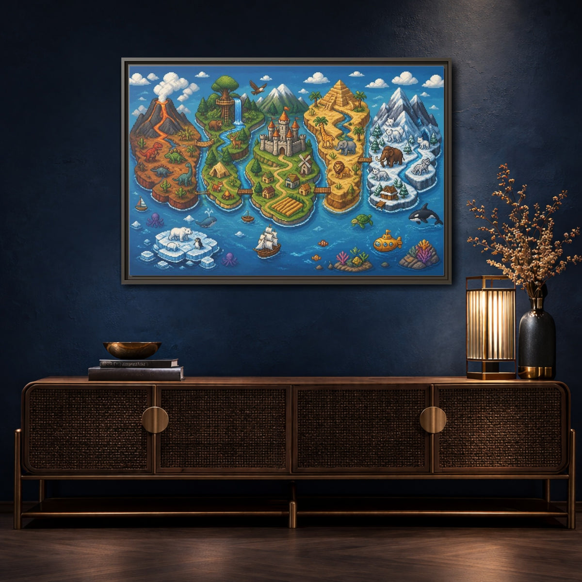 Mockup 4. Kids Room Adventure Map shown as framed canvas print