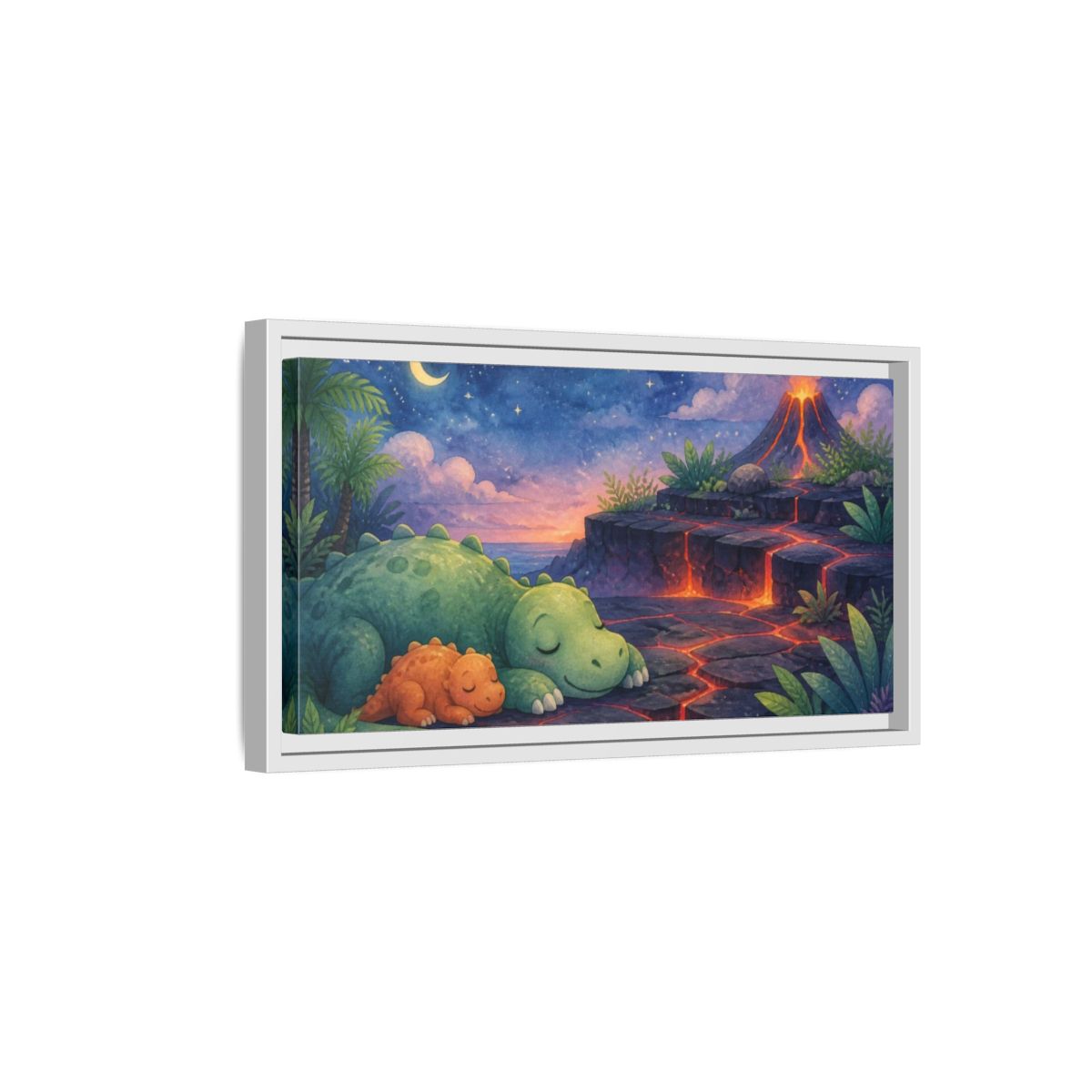 Side Mockup 6. Kids Room Dino Nap shown as framed canvas print