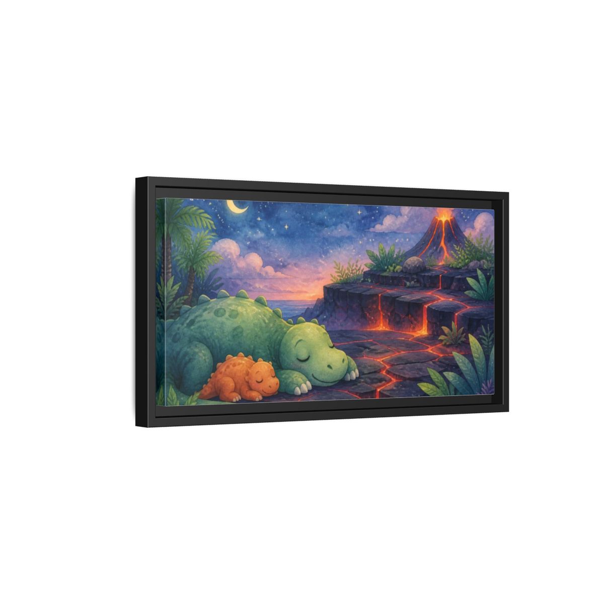 Side Mockup 8. Kids Room Dino Nap shown as framed canvas print
