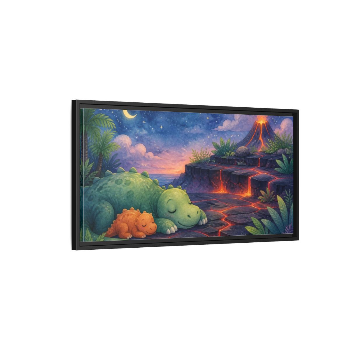 Side Mockup 2. Kids Room Dino Nap shown as framed canvas print