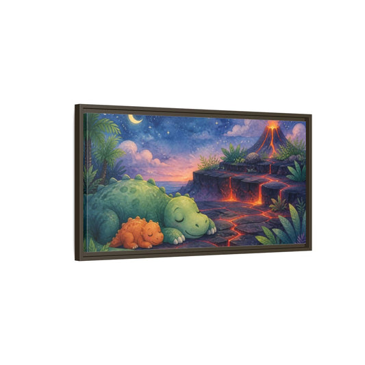 Main Mockup. Kids Room Dino Nap shown as framed canvas print