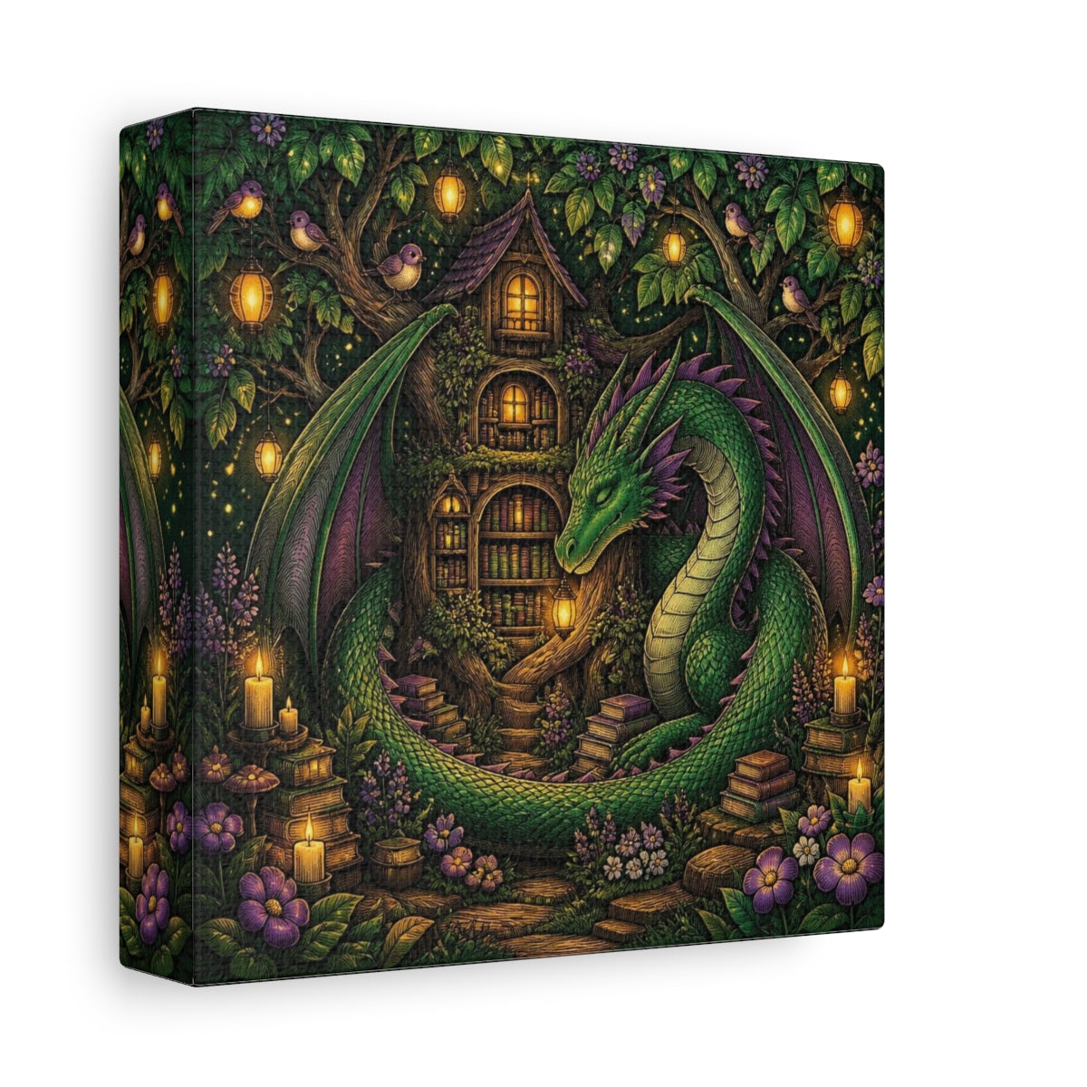 Side Mockup 2. Kids Room Dragon Library shown as canvas print