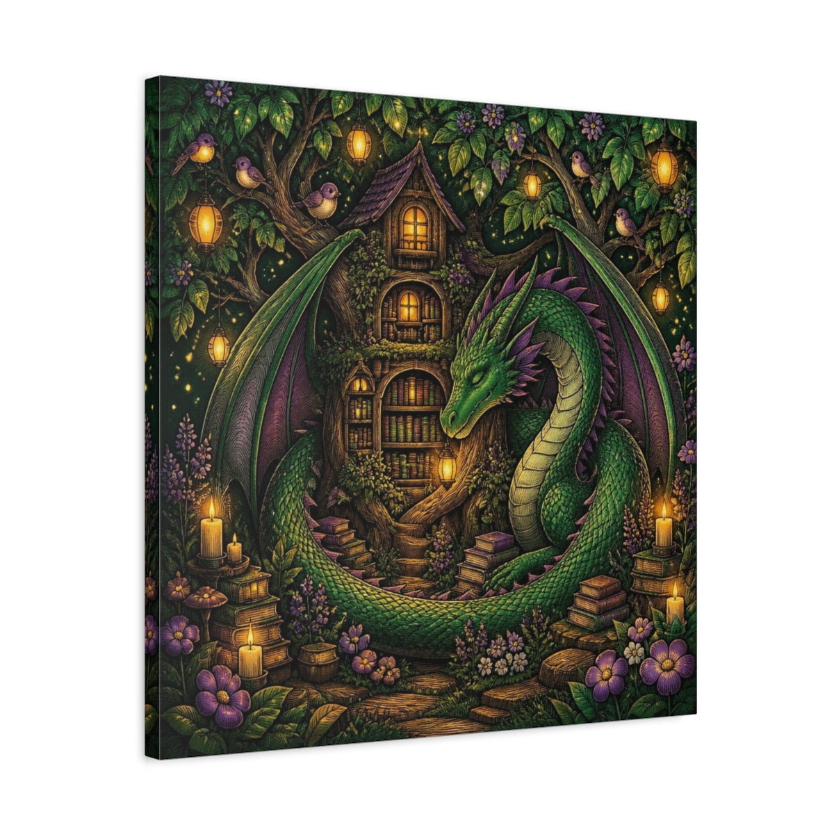 Side Mockup 4. Kids Room Dragon Library shown as canvas print
