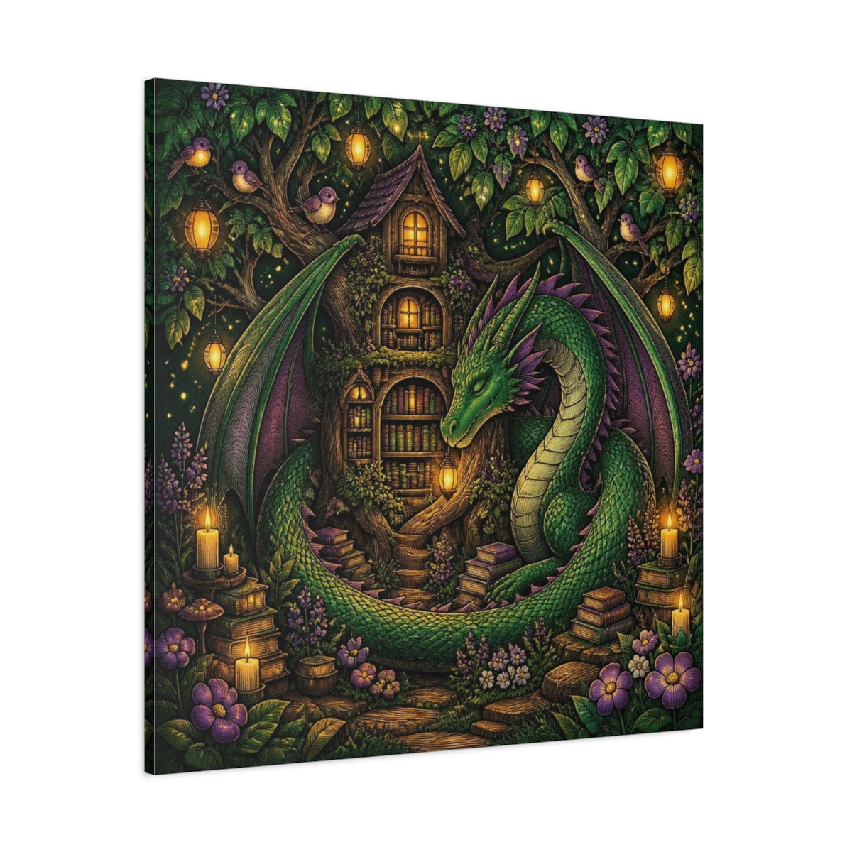 Side Mockup 1. Kids Room Dragon Library shown as canvas print