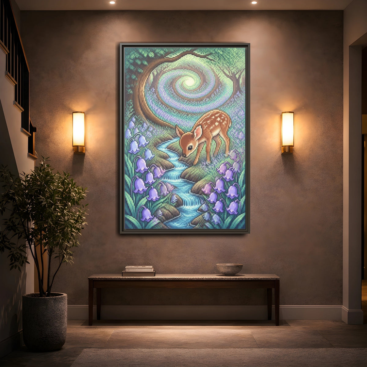 Mockup 2. Kids Room Fawn Meadow shown as framed canvas print