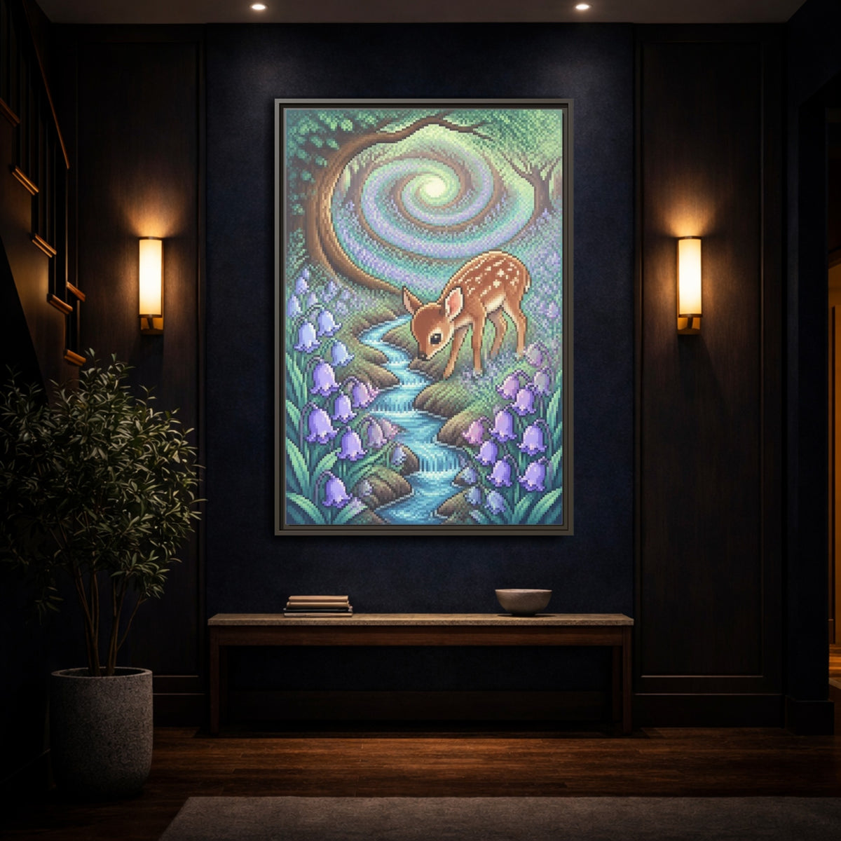 Mockup 4. Kids Room Fawn Meadow shown as framed canvas print