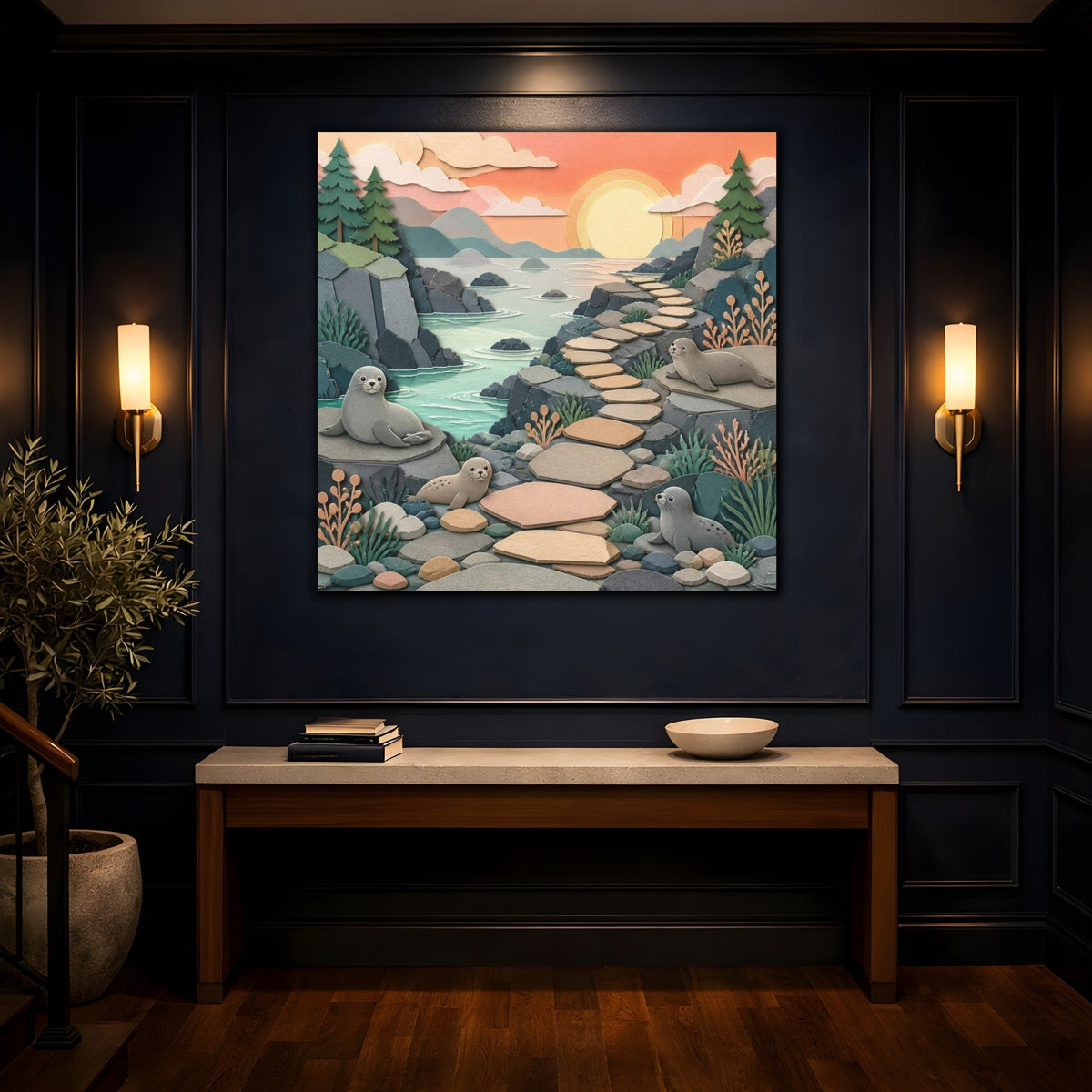 Mockup 4. Kids Room Seal Pathway shown as canvas print