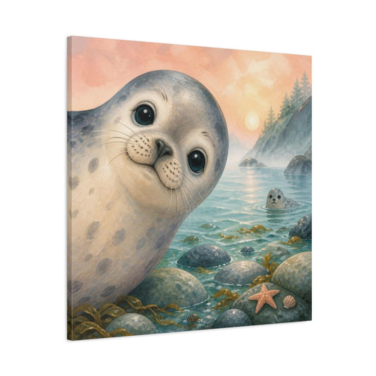 Main Mockup. Kids Room Seal Peekaboo shown as canvas print