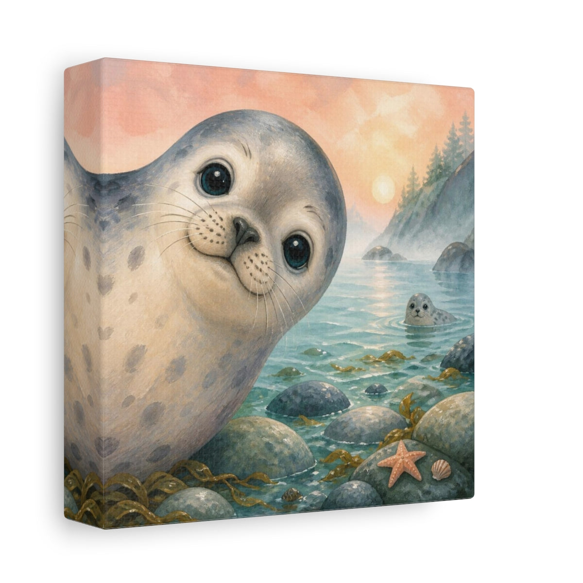 Side Mockup 2. Kids Room Seal Peekaboo shown as canvas print