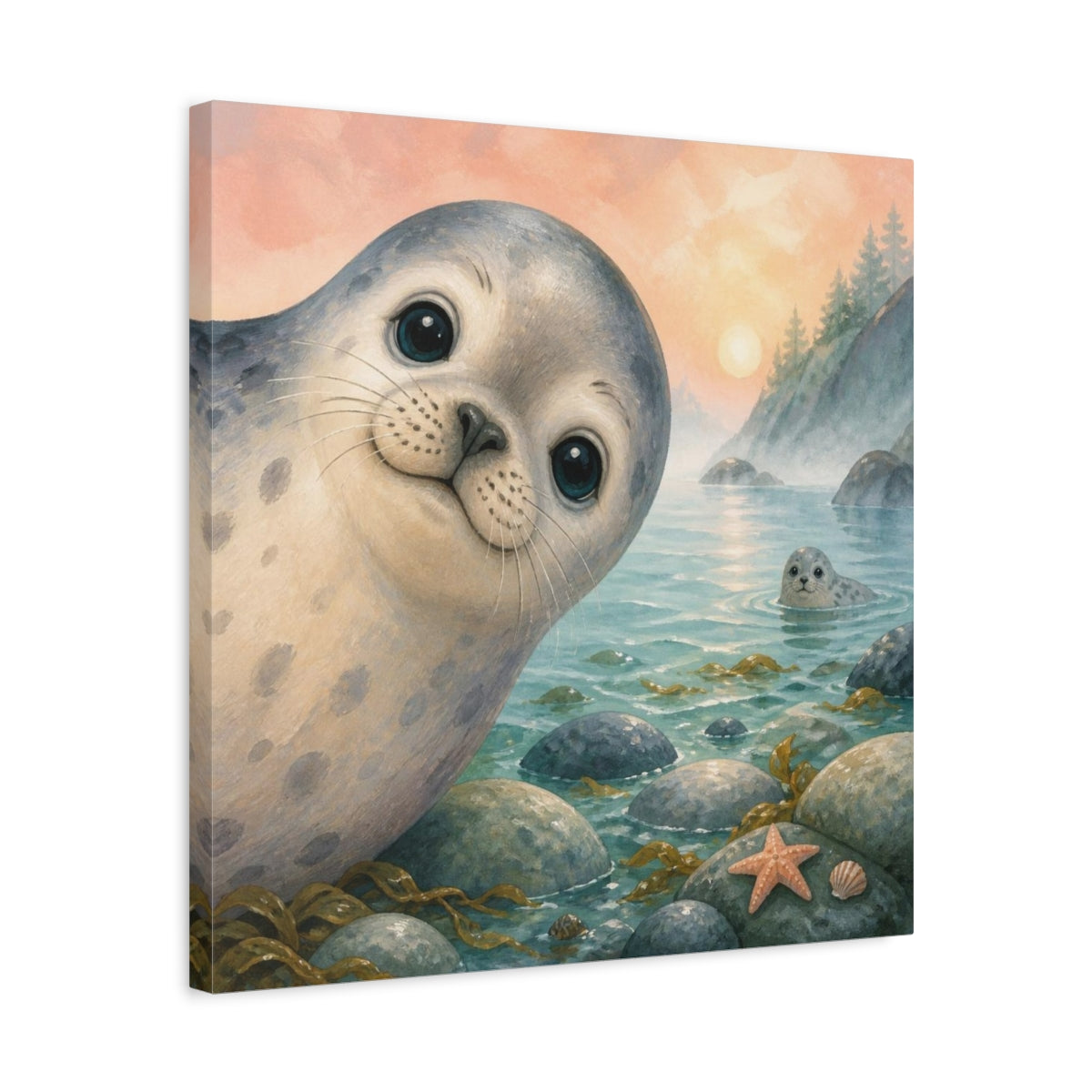 Side Mockup 5. Kids Room Seal Peekaboo shown as canvas print