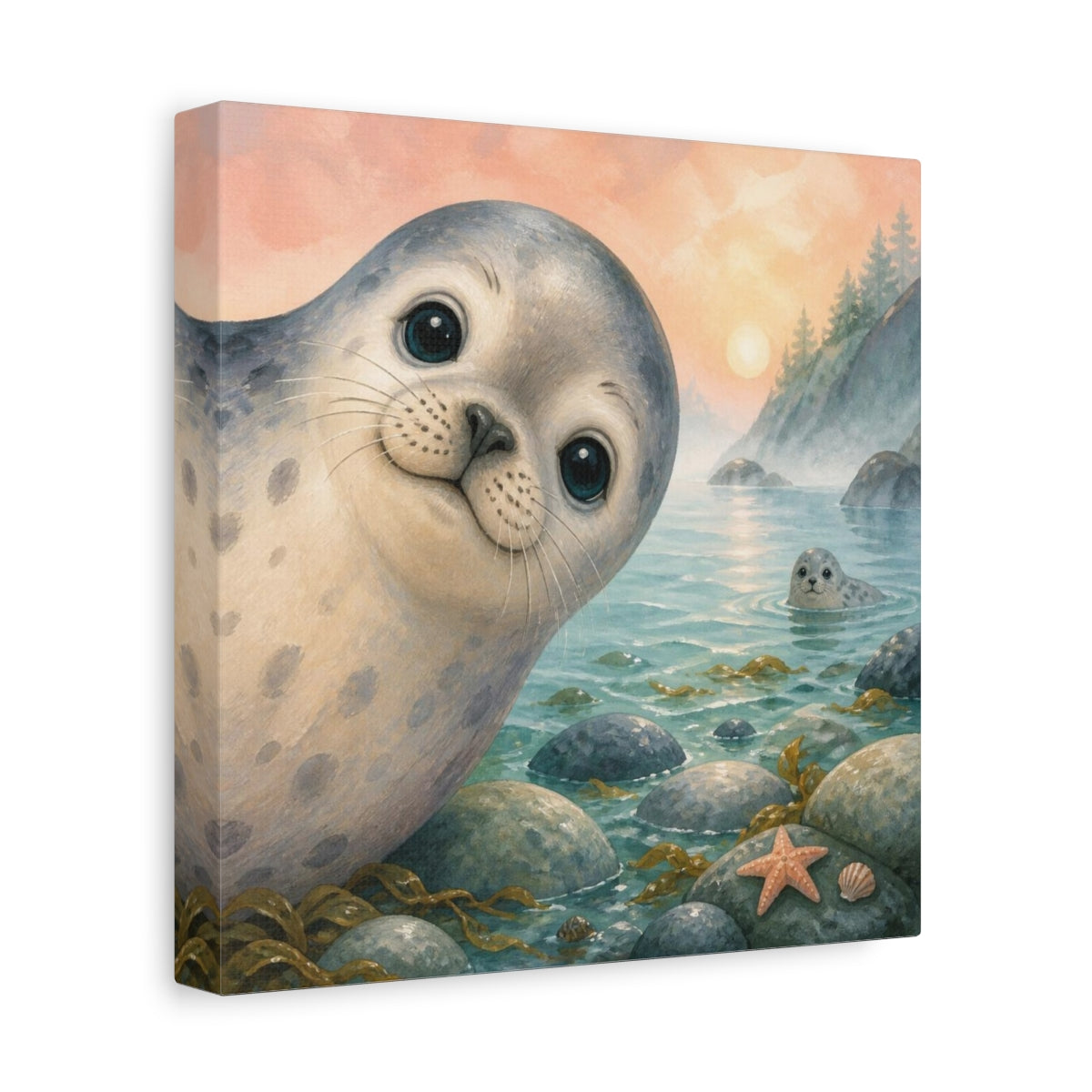 Side Mockup 9. Kids Room Seal Peekaboo shown as canvas print