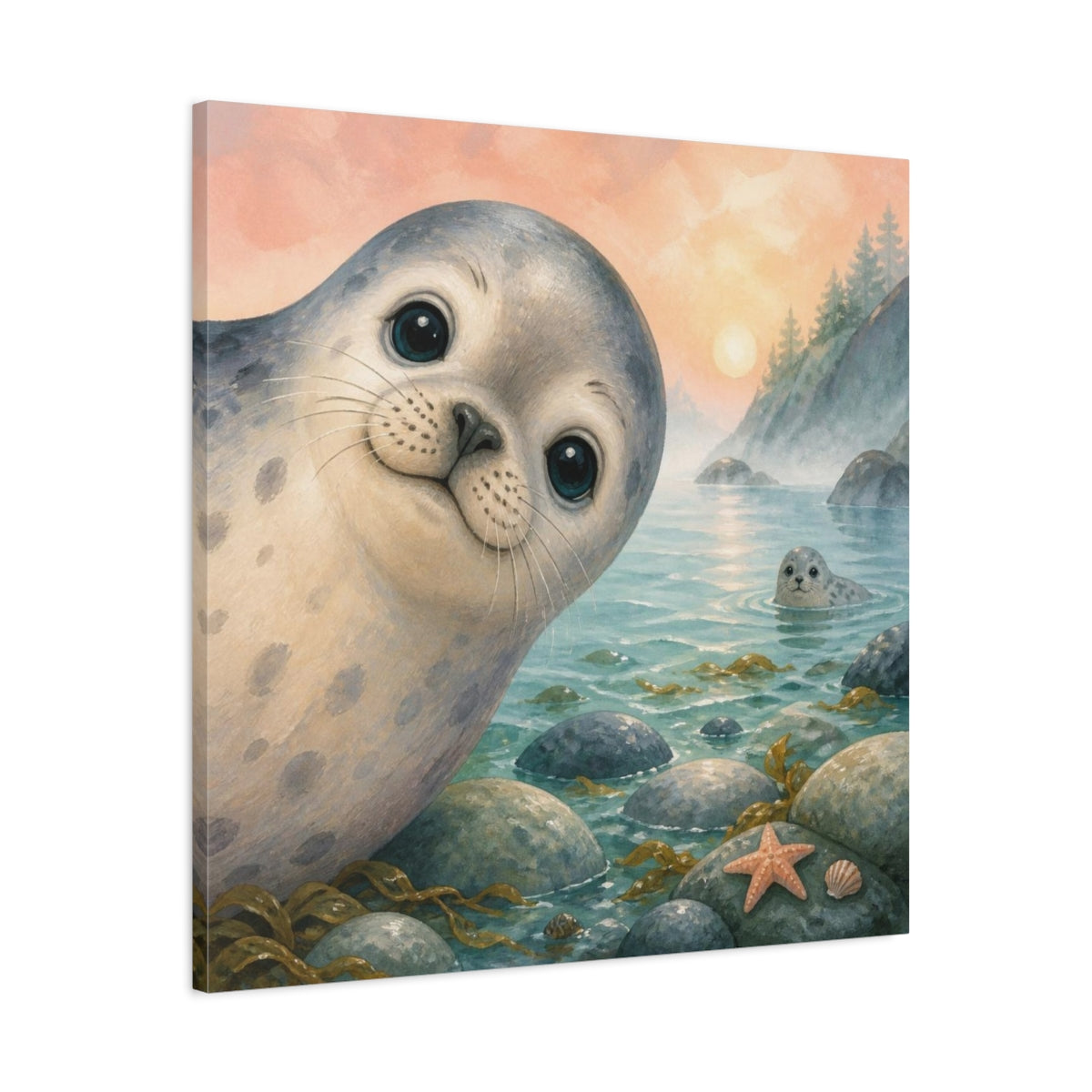 Side Mockup 3. Kids Room Seal Peekaboo shown as canvas print