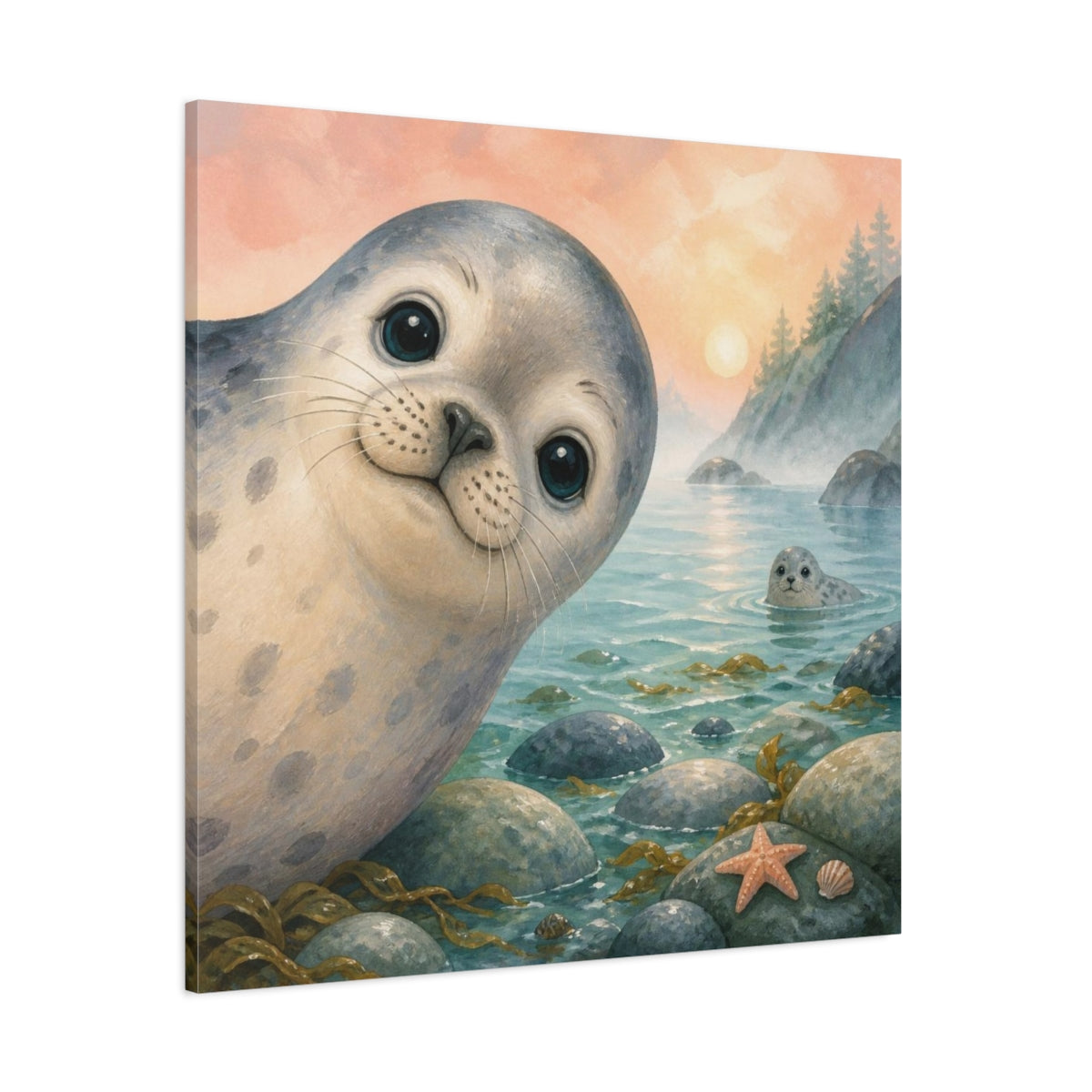 Side Mockup 1. Kids Room Seal Peekaboo shown as canvas print