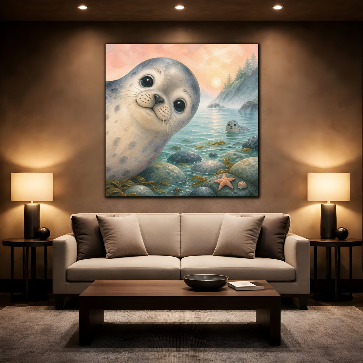 Mockup 2. Kids Room Seal Peekaboo shown as canvas print