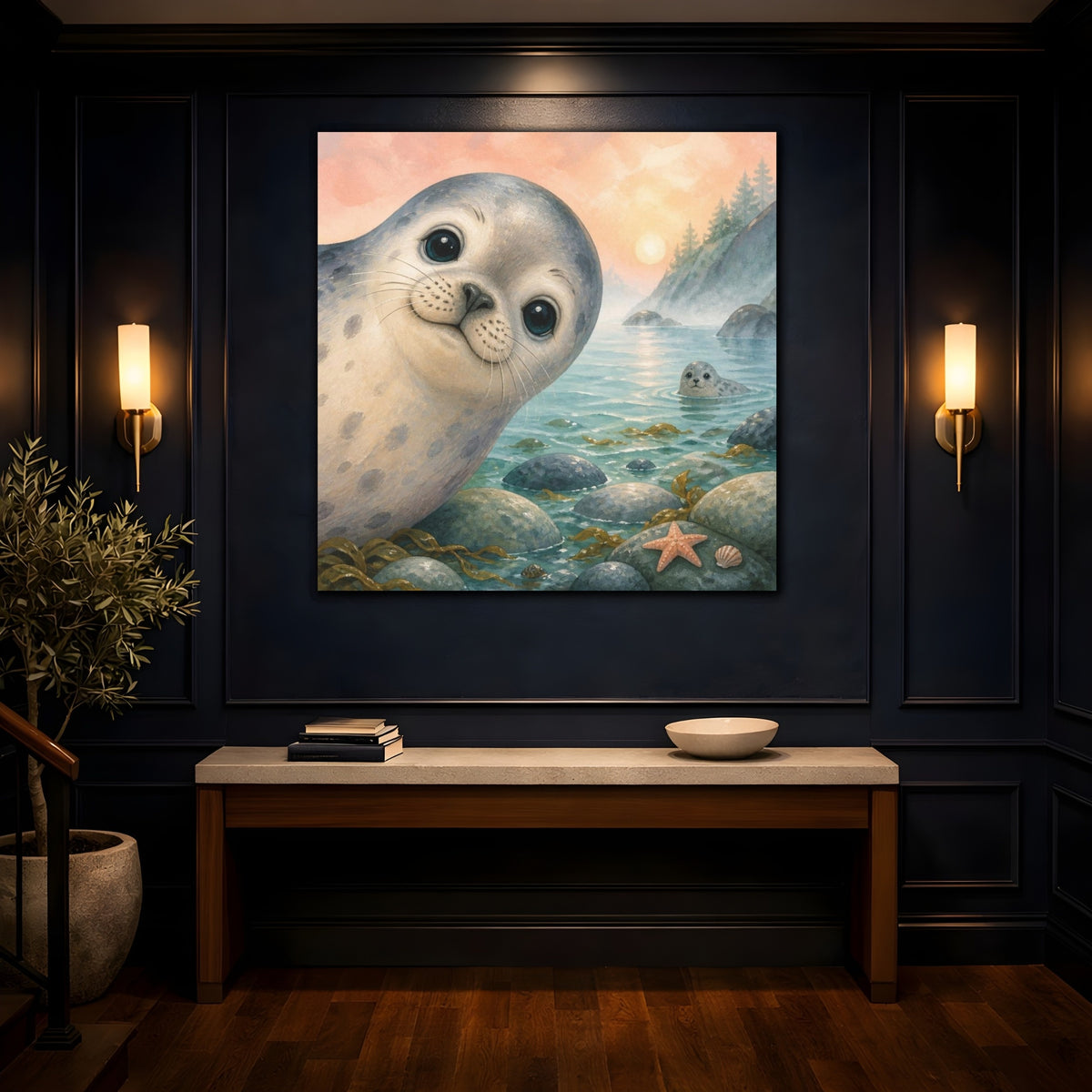 Mockup 4. Kids Room Seal Peekaboo shown as canvas print